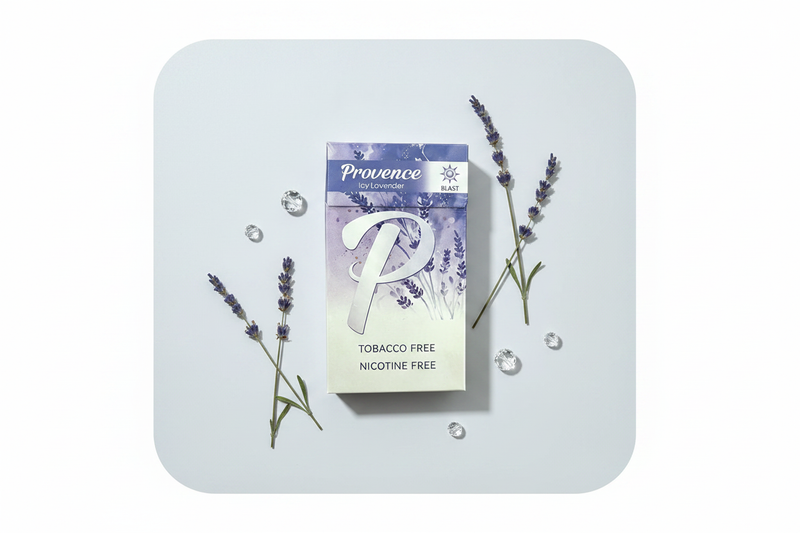 Icy lavender meets smooth herbal vapor. No tobacco. No nicotine. Just chill.